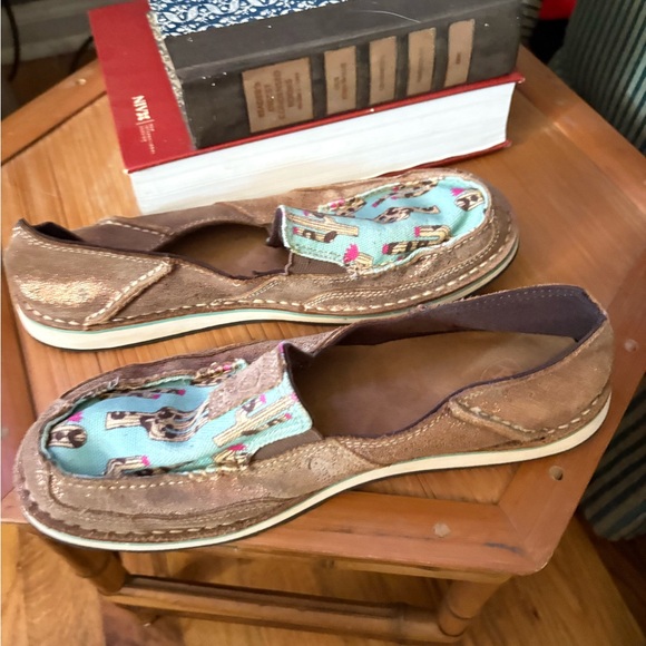 Ariat Brown Leather moccasin/ slipped with Cactus Deaign women’s size 8.5 exc! - Picture 8 of 8